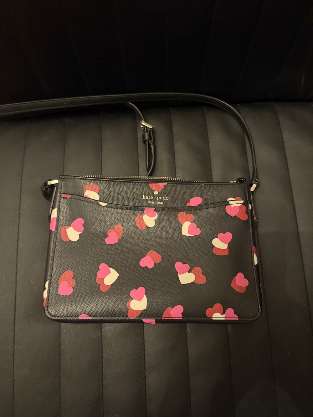 kate spade Black Heart-Print Crossbody Bag with Pink and Cream Hearts